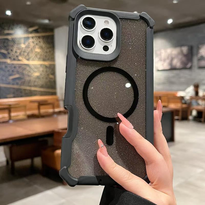 Luxury MagSafe Laser Armor Phone Case for iPhone 16/15/14/13 Pro Max - Dual Layer Protection, Wireless Charging, and Shockproof Design