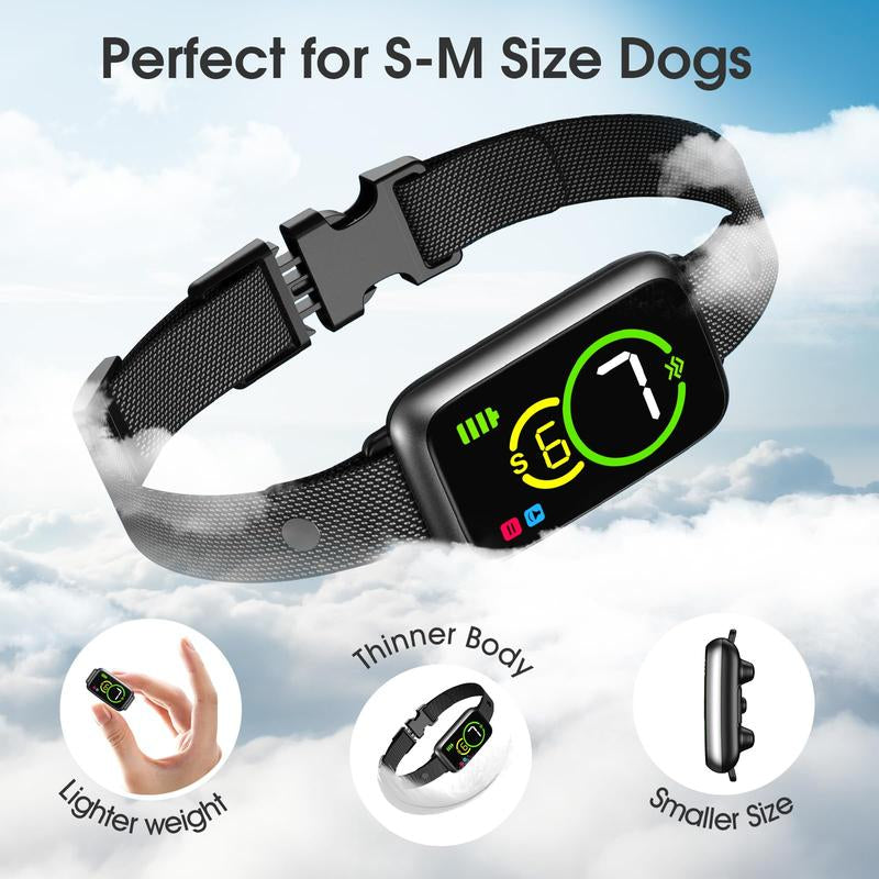 Humane Bark Collar for Small to Medium Dogs - Automatic Stop with 4 Modes & 7 Sensitivity Levels - Safe & Effective Solution in Black