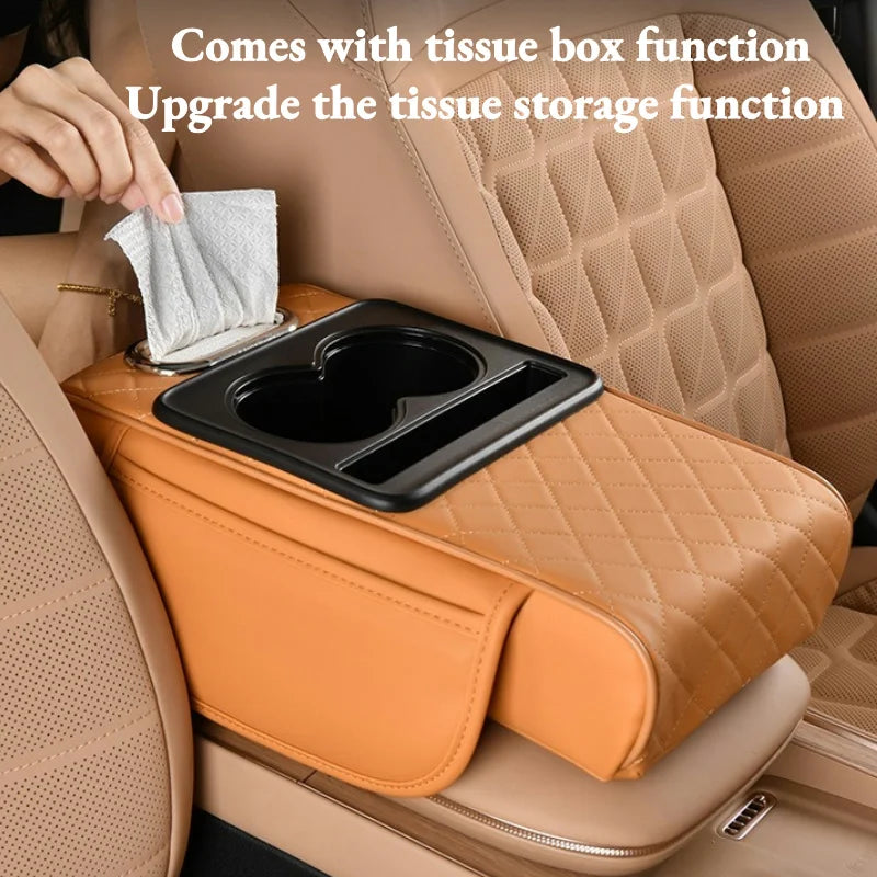 Ultimate Comfort Auto Center Console Armrest Cushion with 2 Cup Holders - All-Season Heightening Pad & Pillow Cover